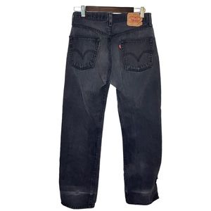 Levi's 501 Distressed  Black Faded Worn Straight Fit Button Fly Jeans